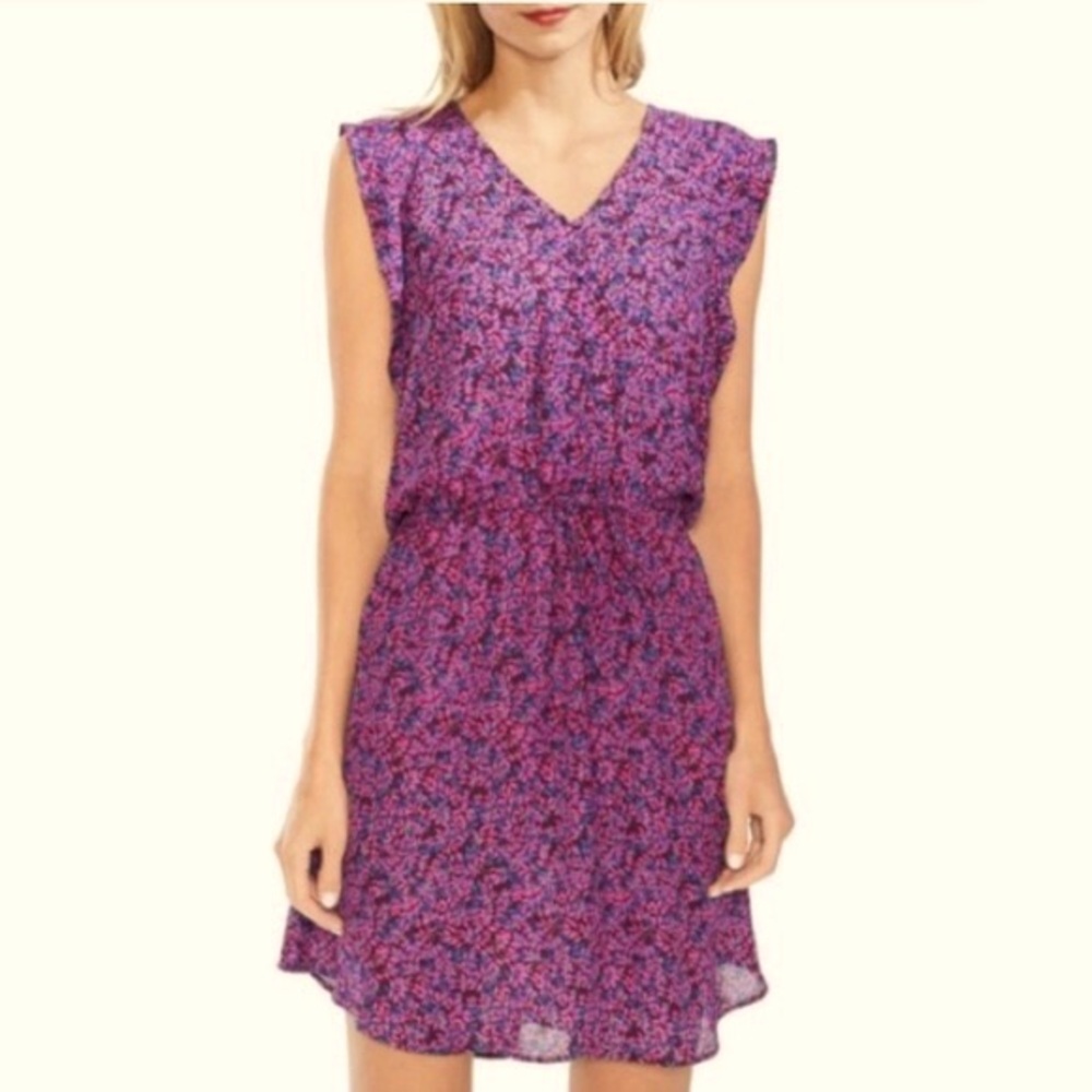VINCE CAMUTO Mystic Blooms (Deep Bloom) Floral Short-Sleeve Mini-Dress